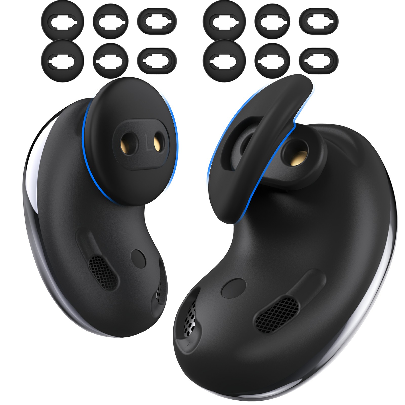 AHASTYLE PT132 For Samsung Galaxy Buds Live Silicone Cap Replacement Ear Plug (6 Pairs in Total, 2 Pairs Each in L  /  M  /  S) - Black
