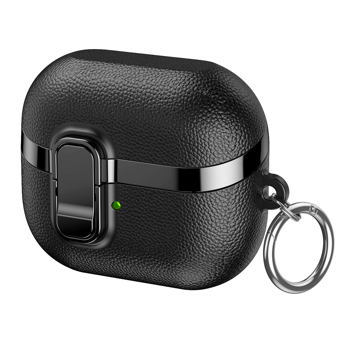 For Samsung Galaxy Buds3  /  Buds3 Pro Case Snap Switch Electroplated Litchi Texture TPU PC Earbuds Cover with Carabiner - Black