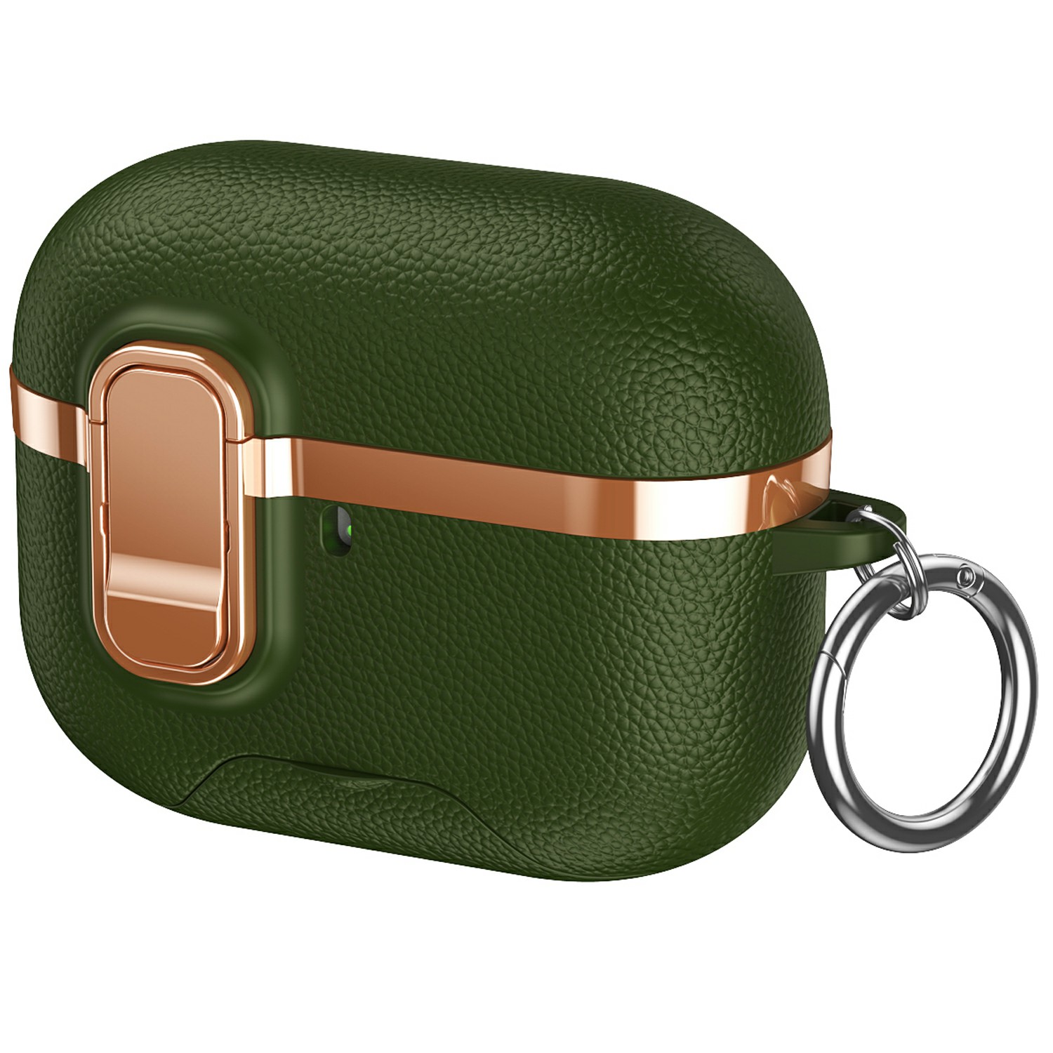 For AirPods Pro 3 Case Foldable Stand Electroplated Litchi Texture TPU PC Earbuds Cover with Switch  /  Carabiner - Green