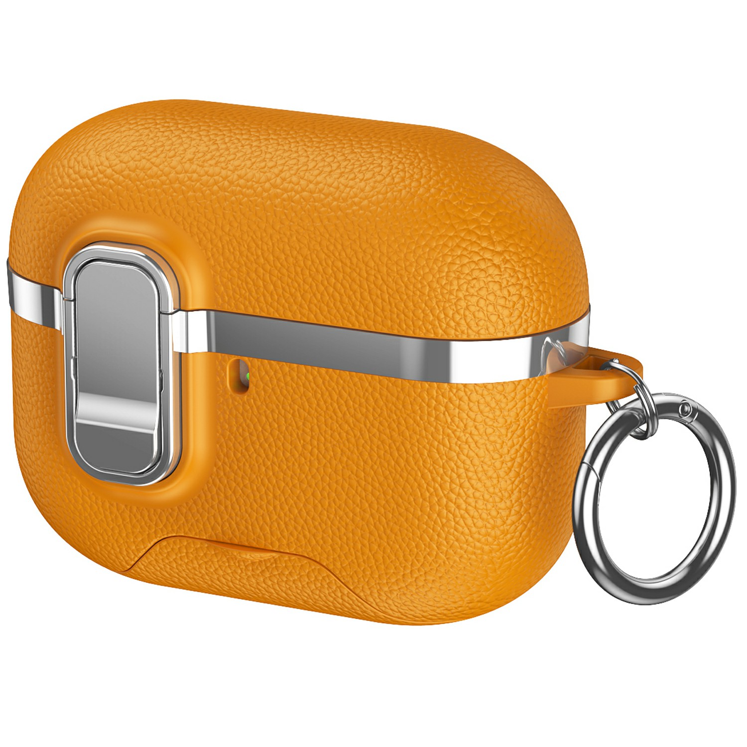 For AirPods Pro 3 Case Foldable Stand Electroplated Litchi Texture TPU PC Earbuds Cover with Switch  /  Carabiner - Yellow