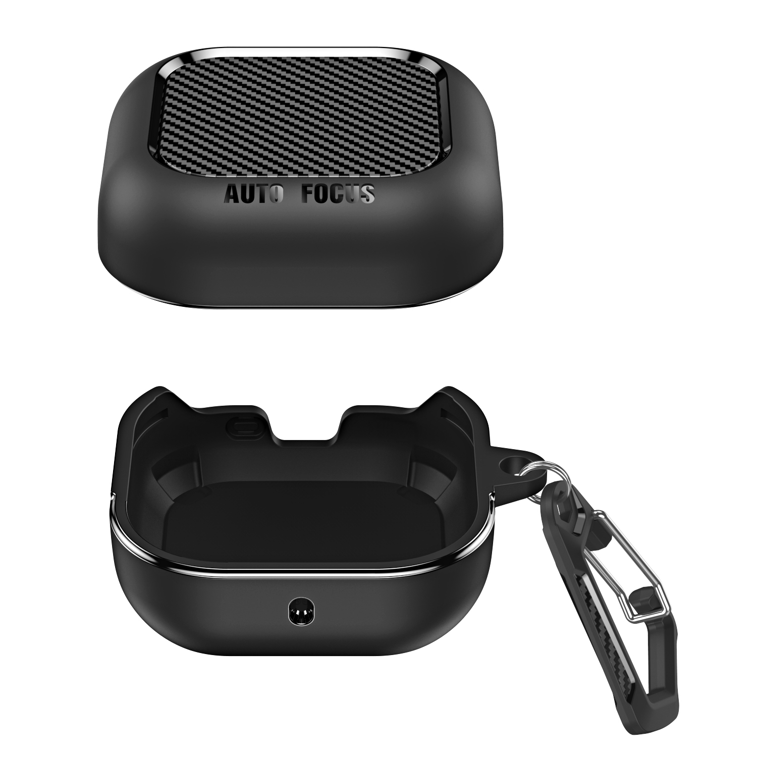 For Samsung Galaxy Buds4 / Buds4 Pro Case Carbon Fiber Texture TPU Earbuds Protective Cover with Hook - Black