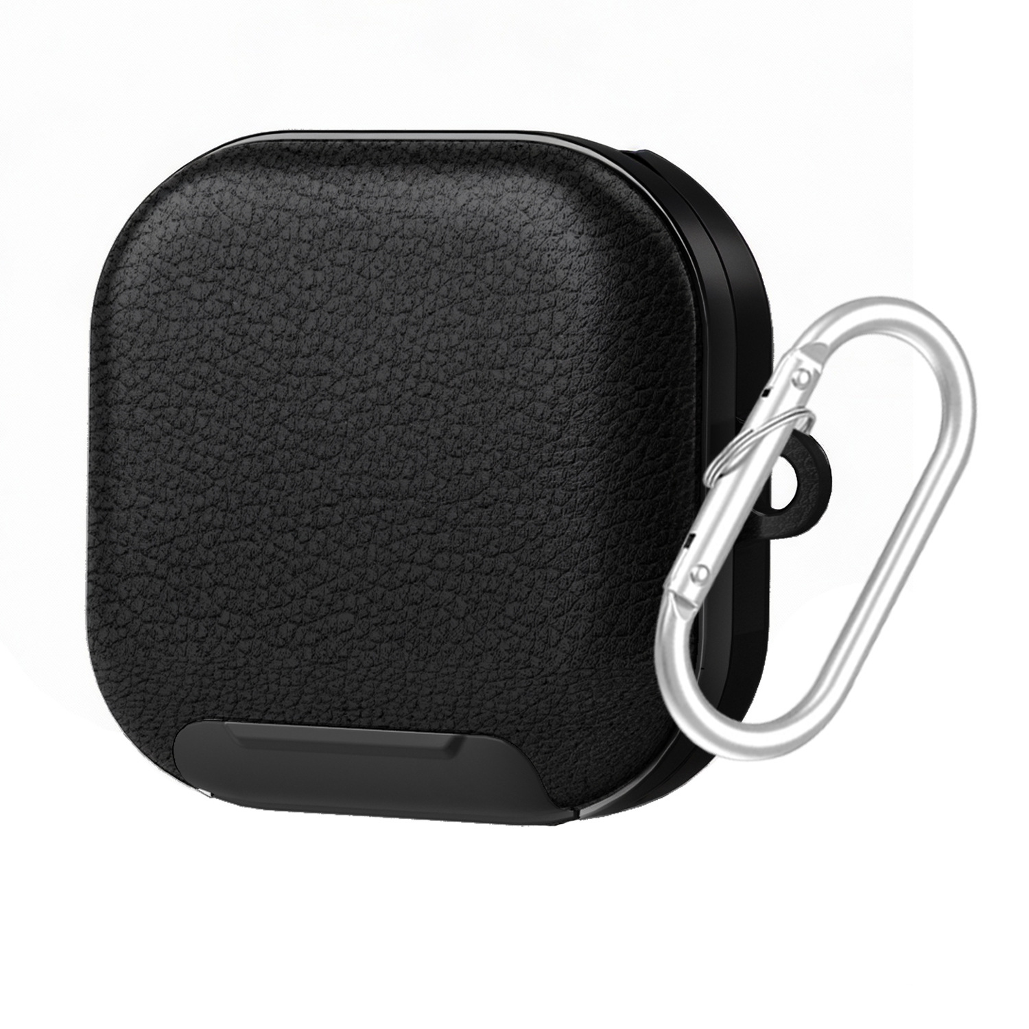 For Samsung Galaxy Buds4 / Buds4 Pro Case Phone Stand PU Leather PC TPU Earphone Cover with Hanging Hook - Black