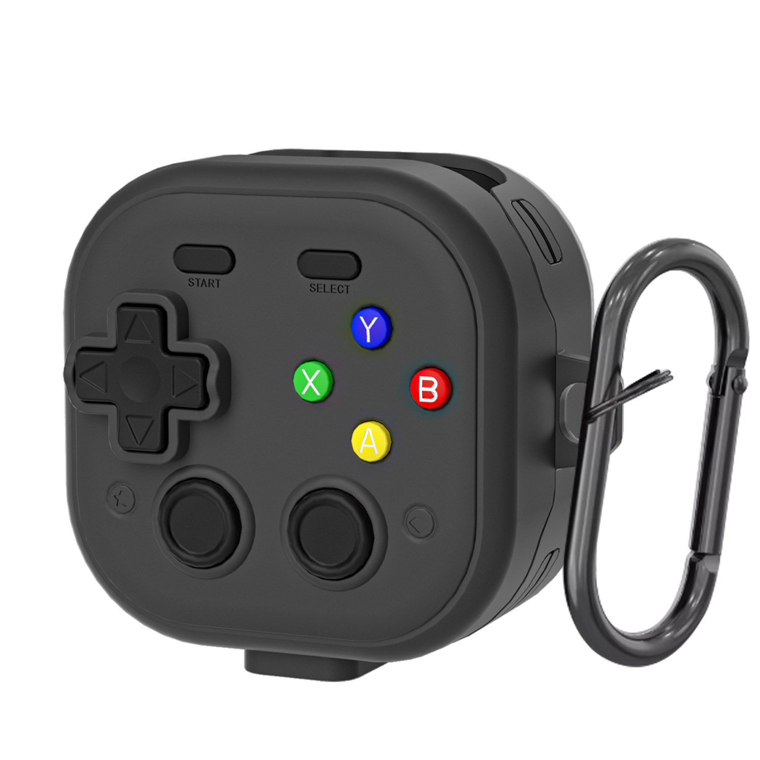 For Samsung Galaxy Buds4  /  Buds4 Pro Case with Hanging Buckle, Gaming Controller Style TPU + PC Earphone Cover - Black