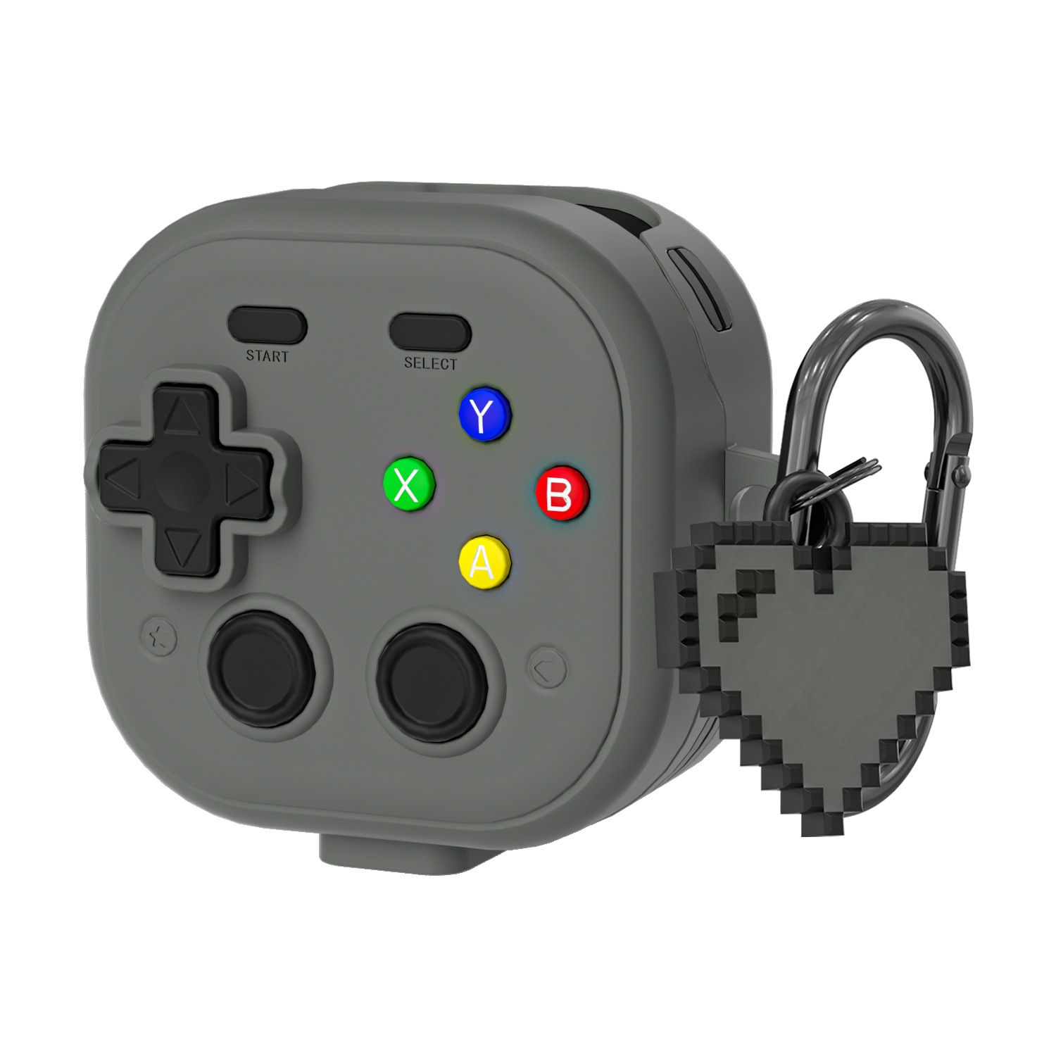 For Samsung Galaxy Buds4  /  Buds4 Pro Case with Hanging Buckle  /  Heart Pendant, Gaming Controller Style TPU + PC Earphone Cover - Grey