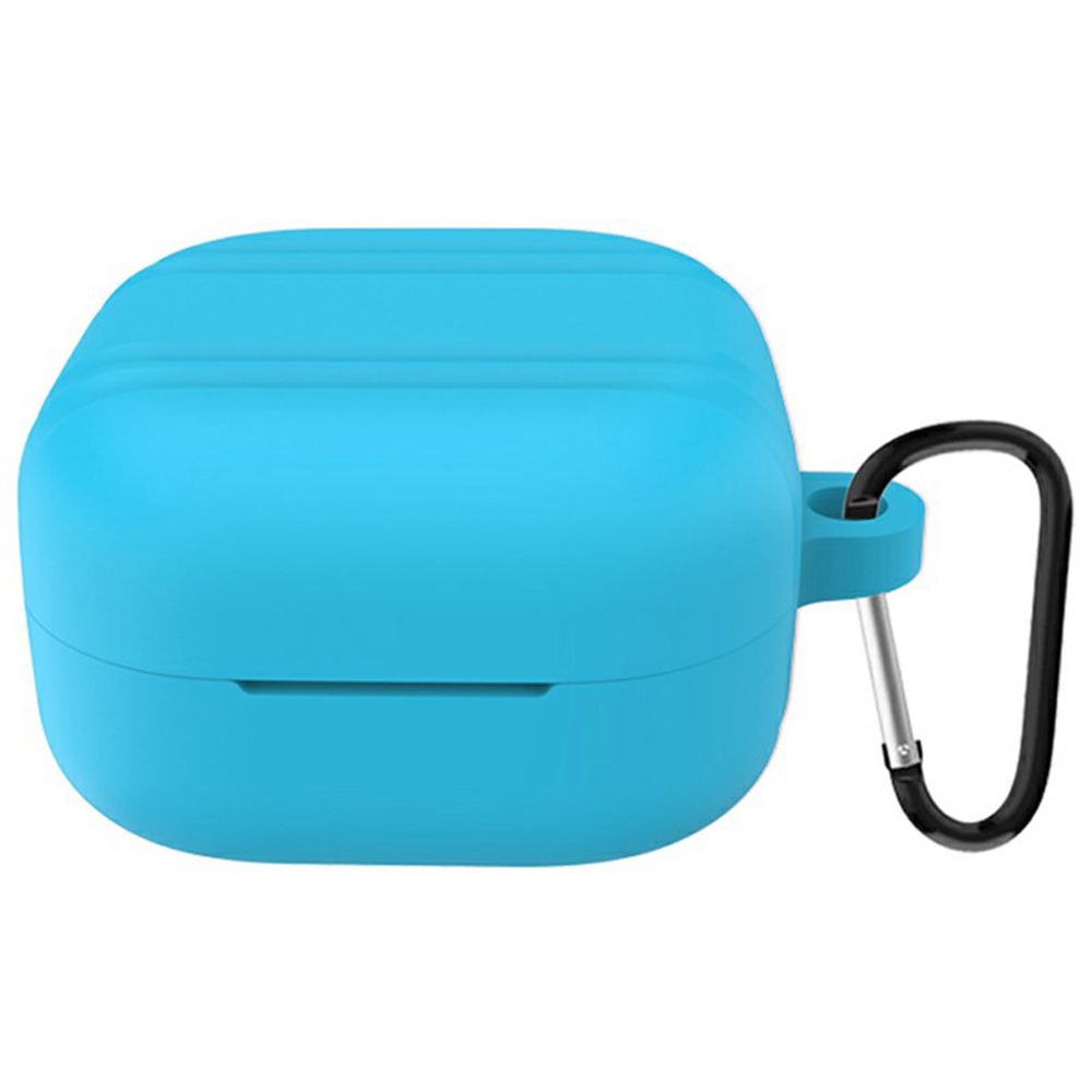 For Samsung Galaxy Buds4 / Buds4 Pro Striped Design Silicone Case Anti-drop Protective Cover with Carabiner - Sky Blue