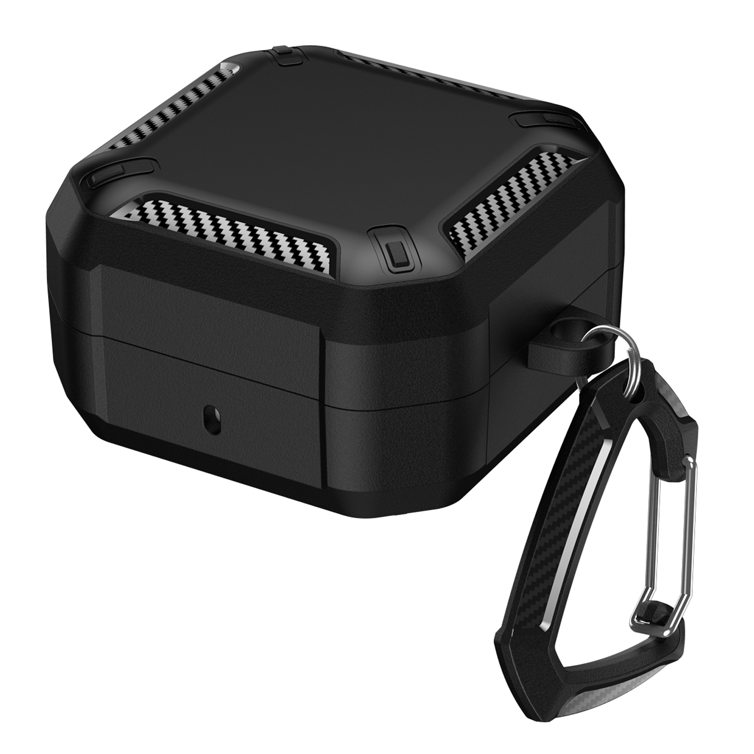For Samsung Galaxy Buds4 / Buds4 Pro Case with Carabiner Dual-color Armor Magnetic Closure PC + TPU Earphone Cover - Black