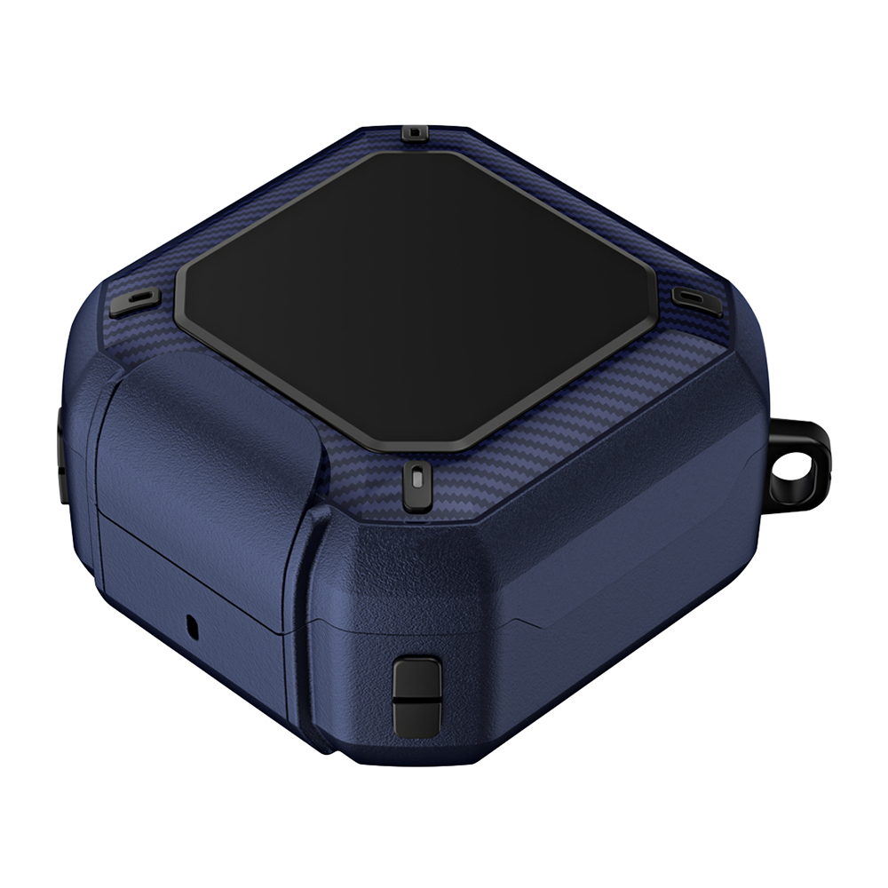 For Samsung Galaxy Buds4  /  Buds4 Pro Earphone Case TPU PC Phone Stand Lock Buckle Shockproof Protective Cover with Carabiner - Black  /  Blue