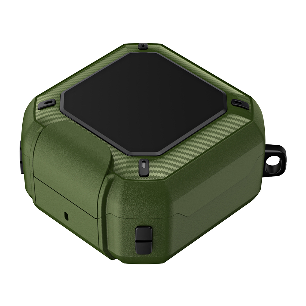 For Samsung Galaxy Buds4  /  Buds4 Pro Earphone Case TPU PC Phone Stand Lock Buckle Shockproof Protective Cover with Carabiner - Black  /  Green