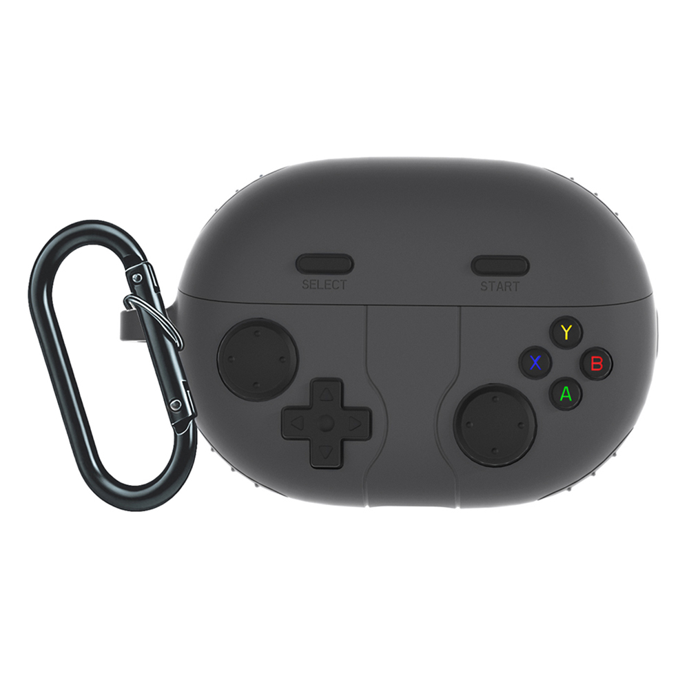 For Huawei FreeBuds Pro 5 Protective Case Gaming Controller Design Liquid Silicone Earphone Cover with Carabiner Clip - Dark Grey