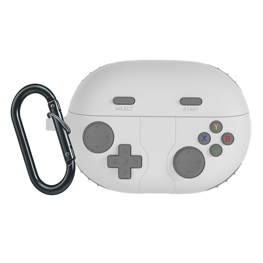 For Huawei FreeBuds Pro 5 Protective Case Gaming Controller Design Liquid Silicone Earphone Cover with Carabiner Clip - Light Grey