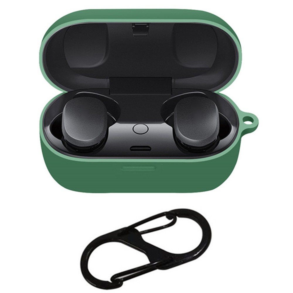 Silicone Case for Bose QuietComfort Earbuds Anti-slip Shockproof Washable Protective Cover with Carabiner Hook - Dark Green