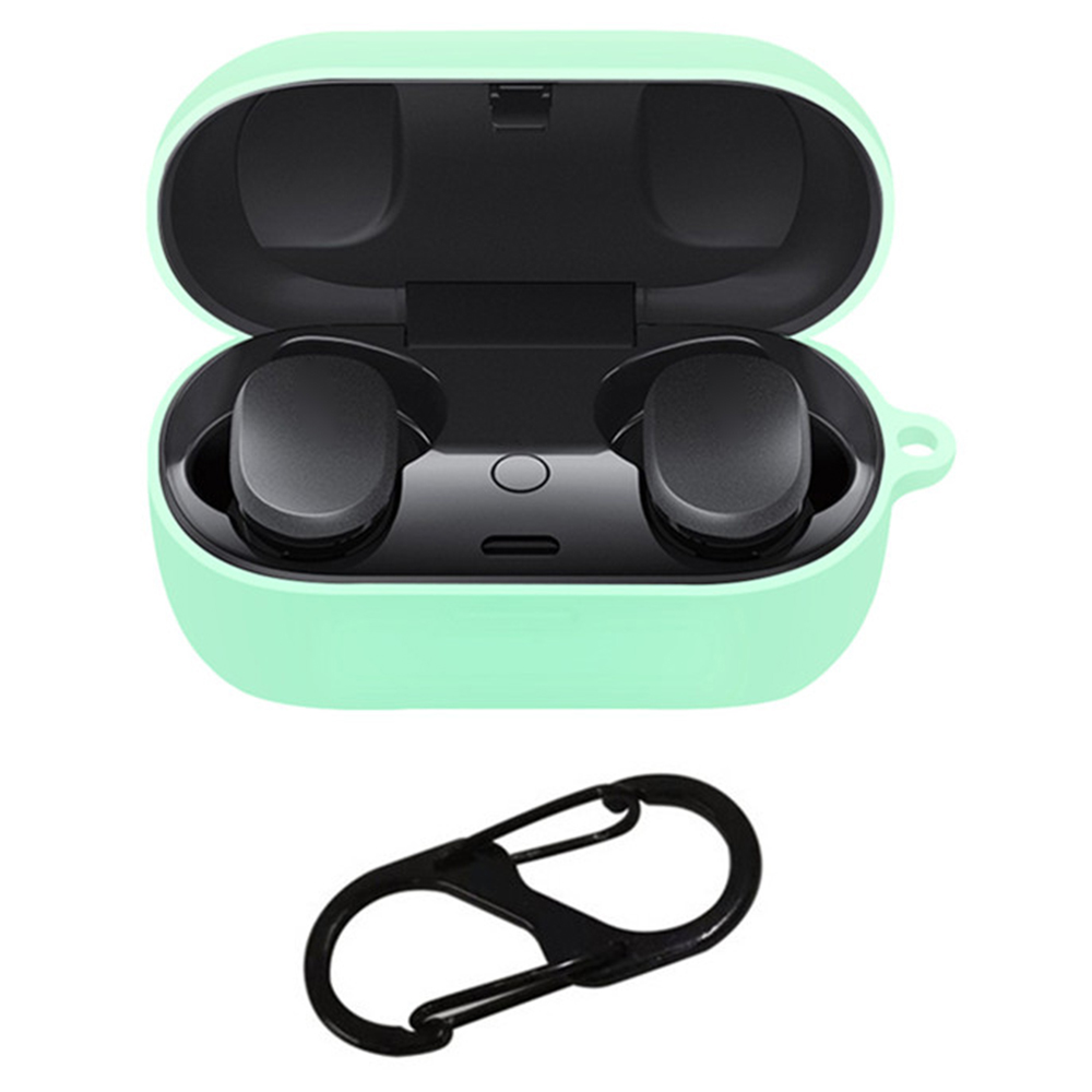 Silicone Case for Bose QuietComfort Earbuds Anti-slip Shockproof Washable Protective Cover with Carabiner Hook - Luminous Green