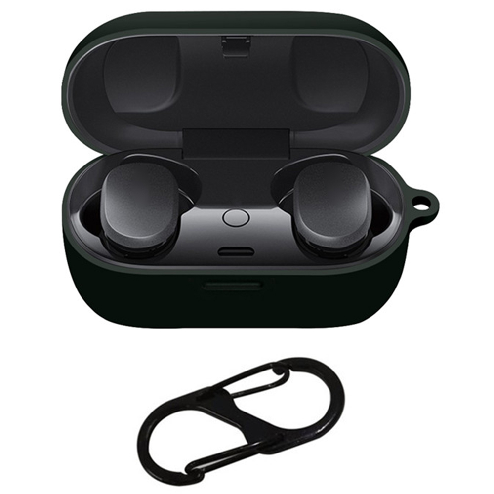 Silicone Case for Bose QuietComfort Earbuds Anti-slip Shockproof Washable Protective Cover with Carabiner Hook - Black