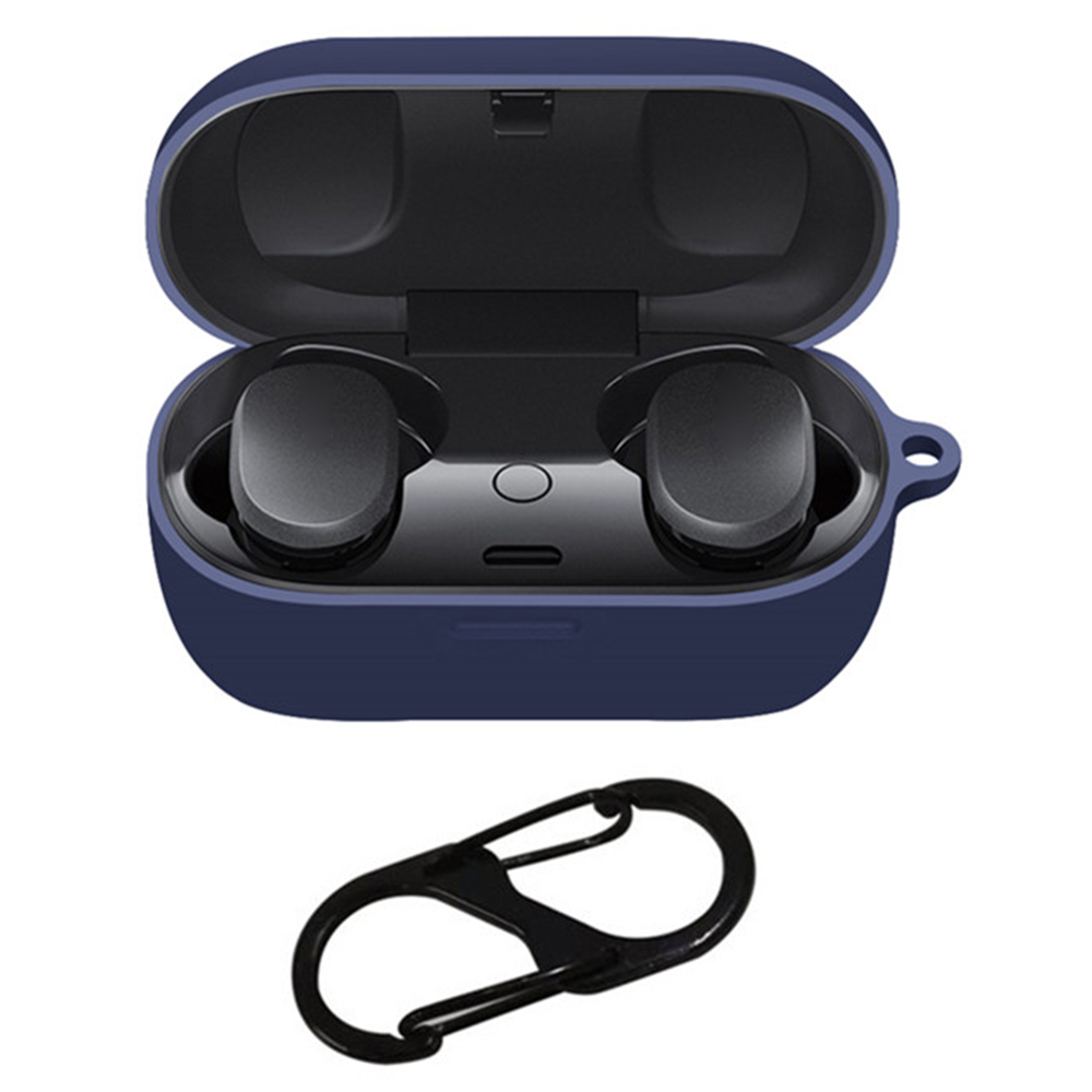 Silicone Case for Bose QuietComfort Earbuds Anti-slip Shockproof Washable Protective Cover with Carabiner Hook - Dark Blue