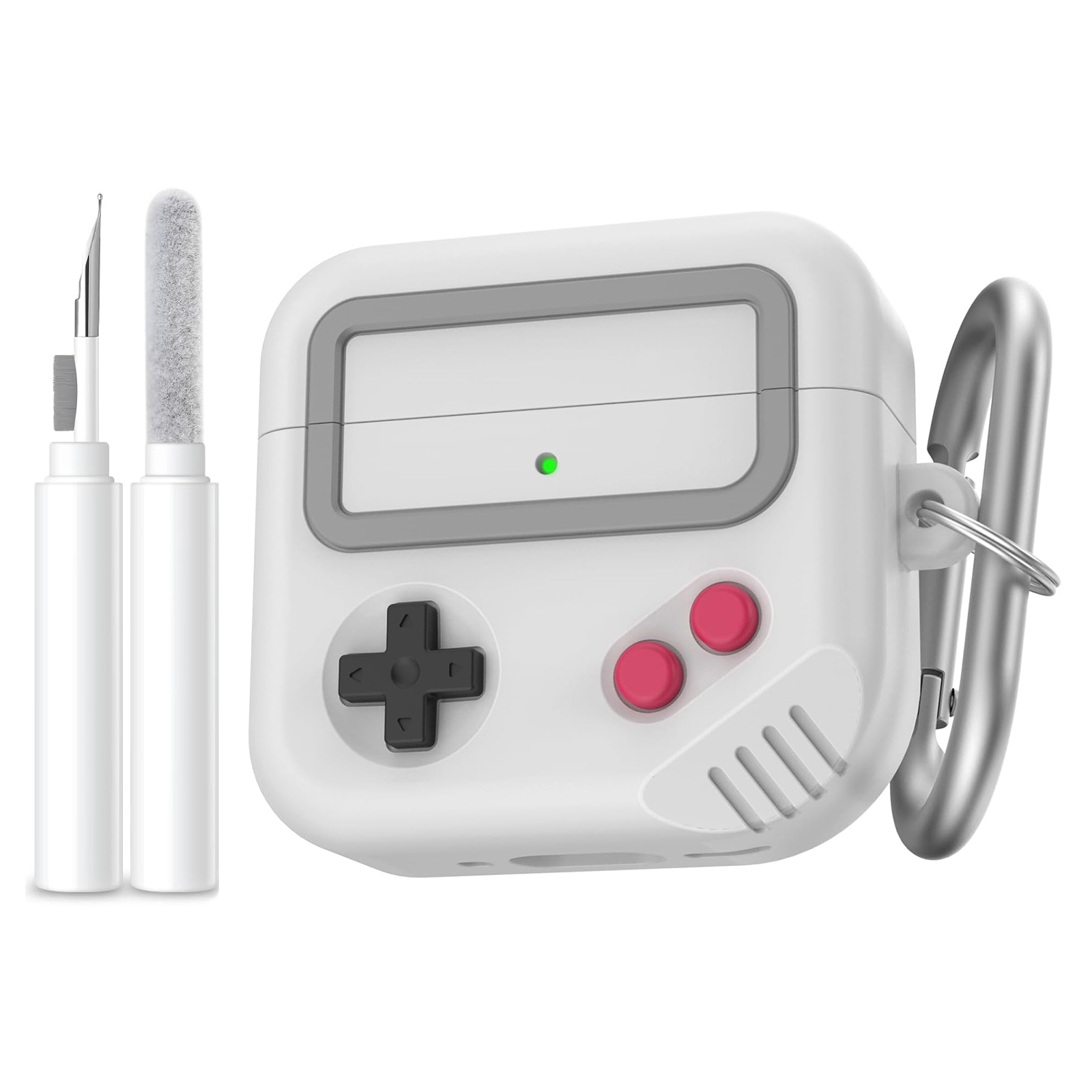 AHASTYLE JY21 For AirPods 4 Protective Case Game Console Design Split Silicone Earphone Cover with Carabiner and Cleaning Pen - Light Grey