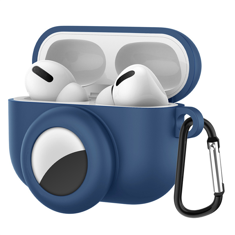 

Shockproof Soft Silicone Case Protection Cover with Keychain Hook for Apple AirPods Pro+AirTag - Navy Blue, AirPods Pro