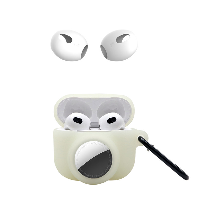 

Для Apple Airpods 3 + Для Airtag 2-в-1 Силиконовый Защитный Чехол С Каплями Карабинера И Уха - Светящийся Зеленый, AirPods 3