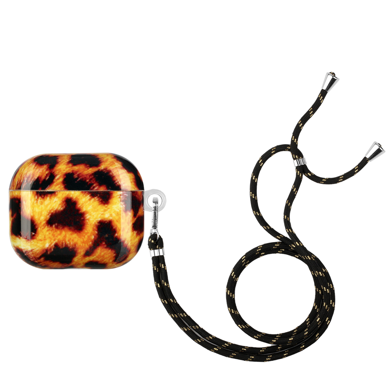 

For Apple AirPods 3 Earphone Protective Case IMD Pattern Printing Charging Box TPU Protective Cover with Lanyard - Yellow Leopard, AirPods 3