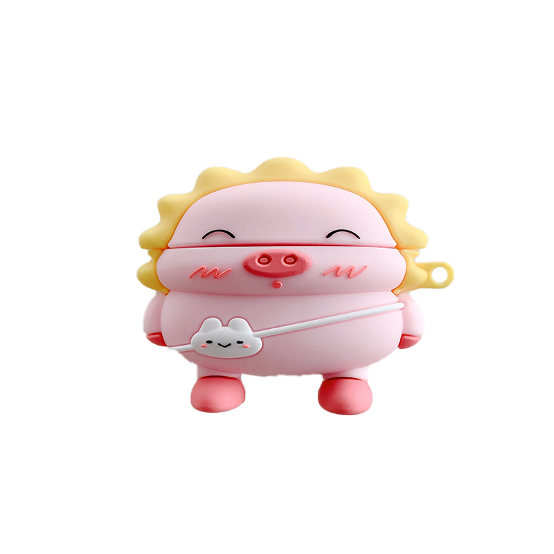 

For Apple AirPods Pro Earphone Silicone Case Cute Piggy Design Anti-fall Charging Box Cover Protector with Hook, AirPods Pro