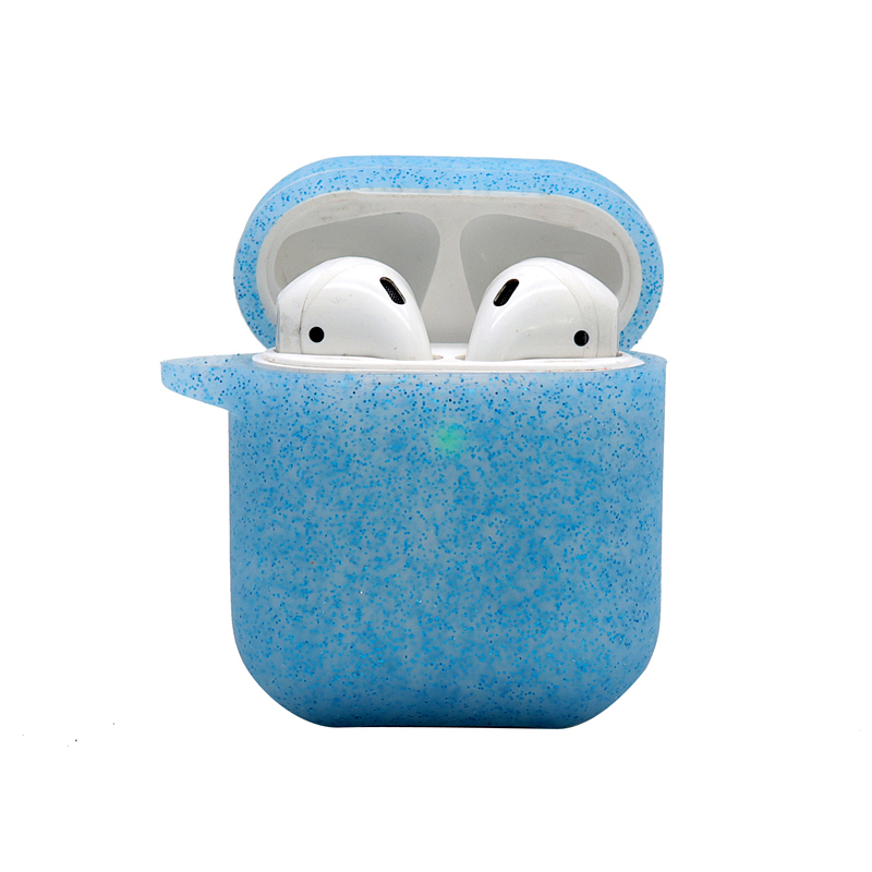 

For Apple AirPods with Charging Case (2016)/(2019)/AirPods with Wireless Charging Case (2019) Earphone Glittery Silicone Case Earbuds Protective Shell with Hanging Buckle - Blue, Apple AirPods with Charging Case (2016)