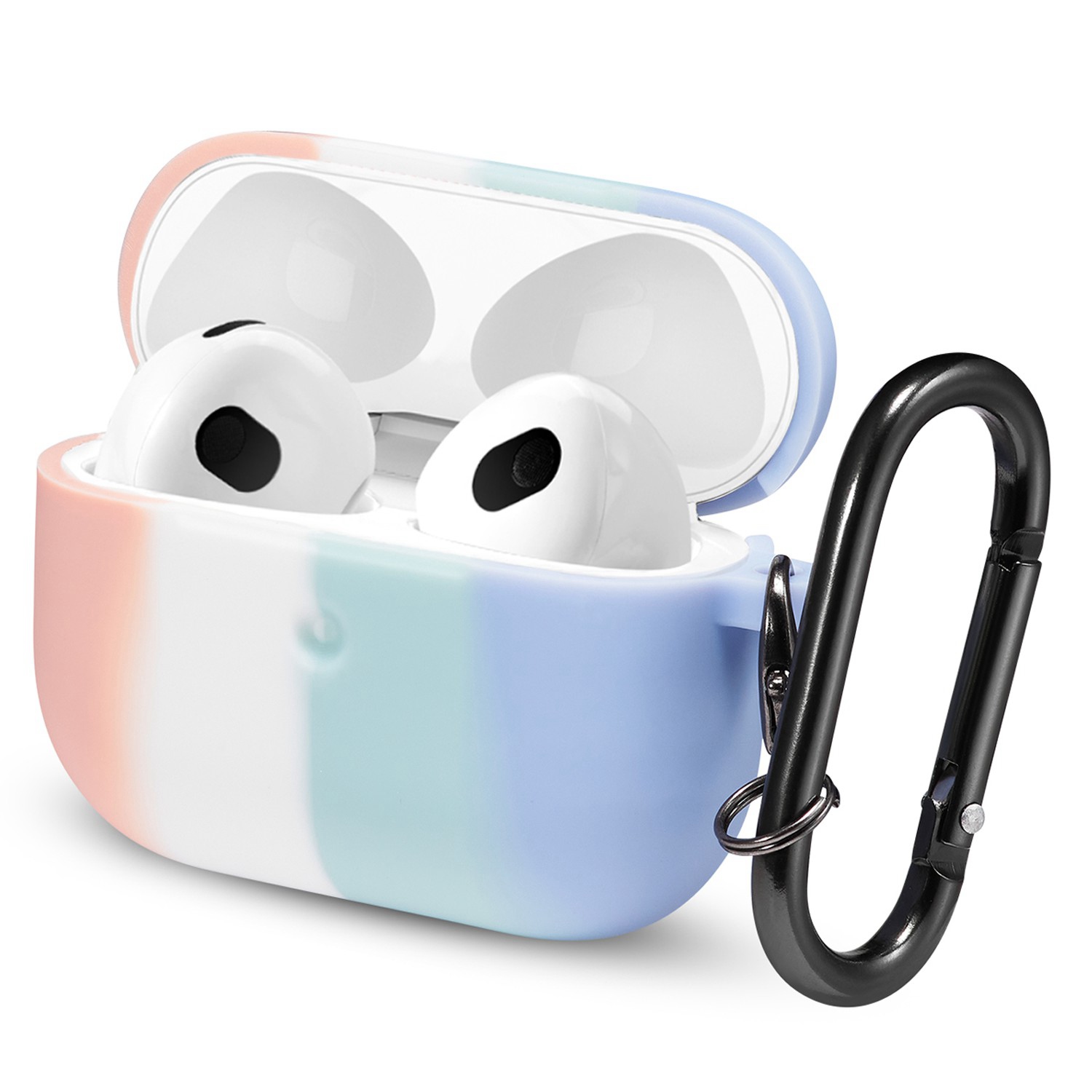 

For Apple AirPods Pro Soft Silicone Skin Earphone Case Full Body Protective Cover with Keychain - Pink/Blue, AirPods Pro