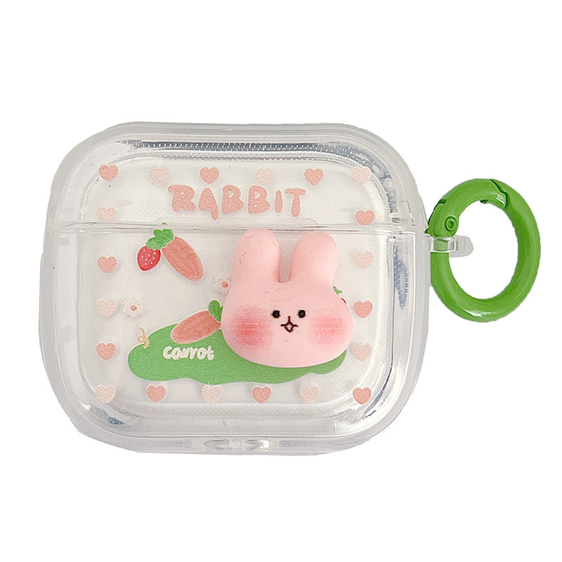 

For Apple AirPods 3 Rabbit Carrot Pattern Shockproof Protective Cover Soft TPU Bluetooth Earphone Charging Box with Buckle, AirPods 3