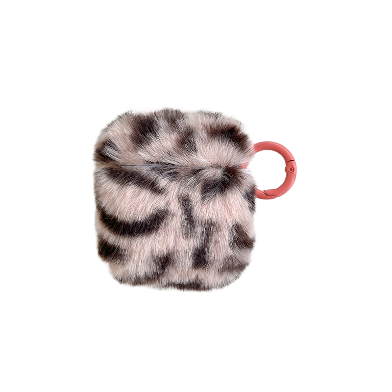 

For AirPods with Charging Case (2016) / (2019) / AirPods with Wireless Charging Case (2019) Leopard Print Faux Fur Coated TPU Earphone Cover Drop-proof Case with Ring Buckle - Pink, Apple AirPods with Wireless Charging Case (2019)