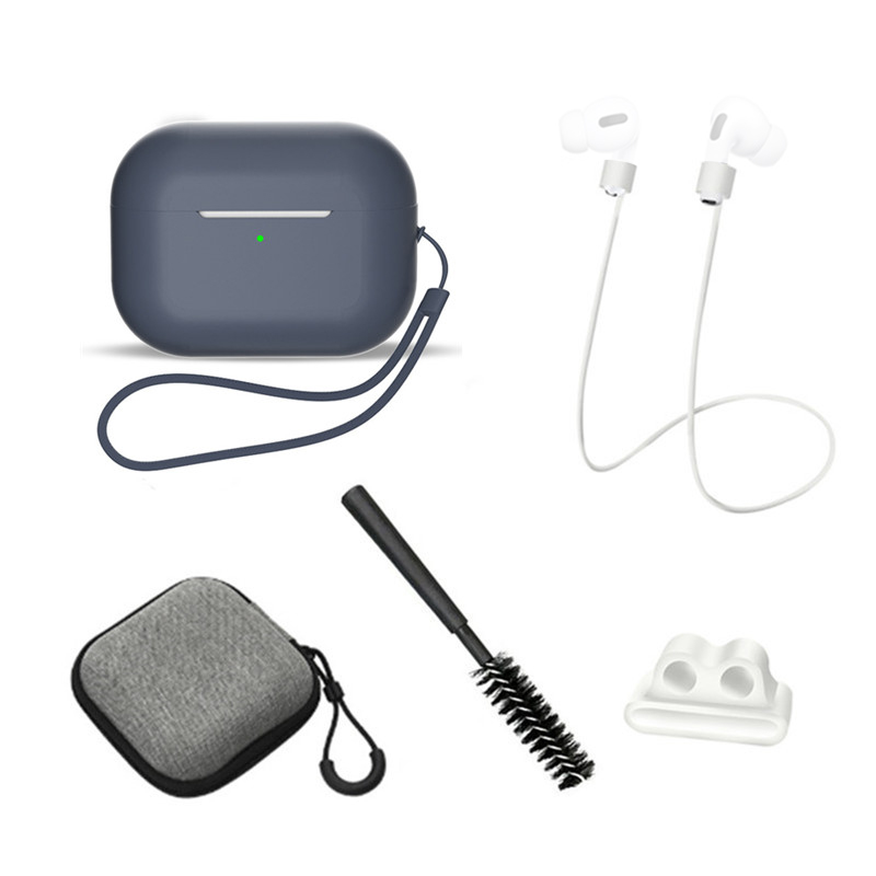 

Für AirPods Pro 2 6-in-1 Silikon-schutzabdeckung + Anti-lost-seil + Speichergehäuse + Pinsel + Watch Band-ohrhörer + Handseil - Mitternachtsblau, AirPods Pro 2