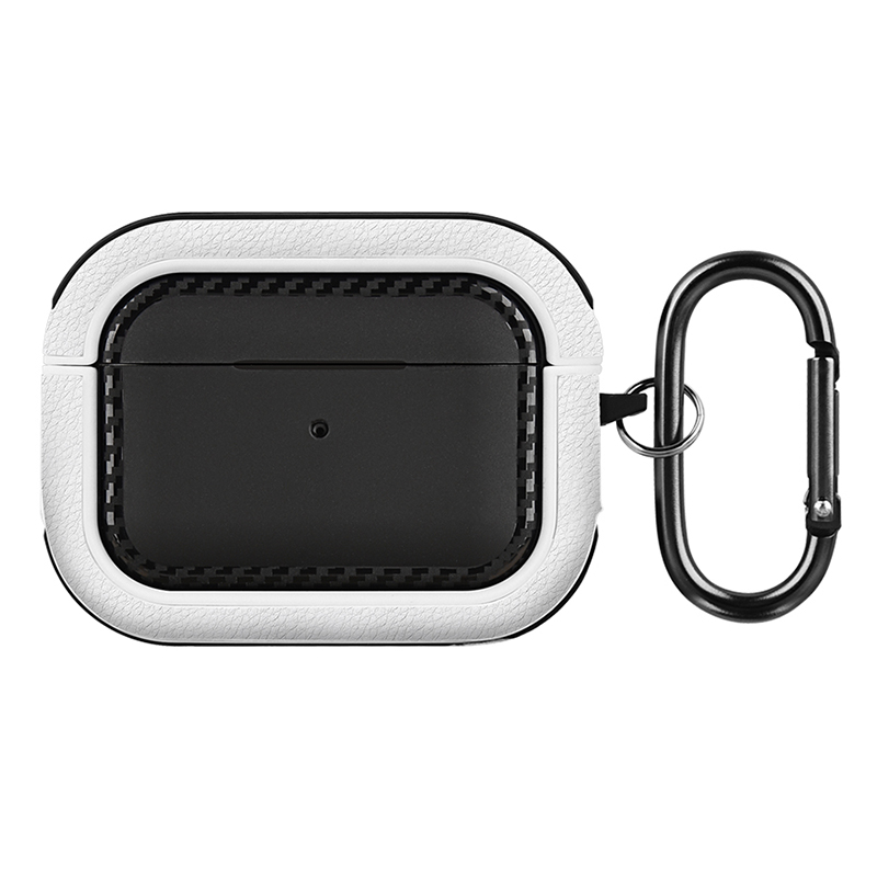 

Für Apple AirPods Pro Ohrhöhe Hülle Pu-leder-beschichtete TPU Impact-resistente Abdeckung Mit Schlüsselbundhaken - Schwarz+weiß, AirPods Pro