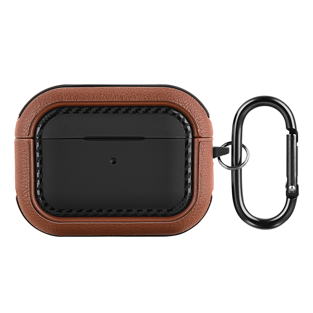 

Für Apple Airpods Pro 2 Earphone Case PU Lederbeschichtete TPU -schutzabdeckung Mit Haken - Schwarz+braun, AirPods Pro 2
