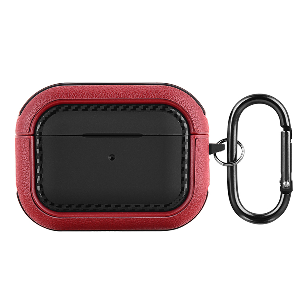 

Für Apple Airpods Pro 2 Earphone Case PU Lederbeschichtete TPU -schutzabdeckung Mit Haken - Schwarz+rot, AirPods Pro 2