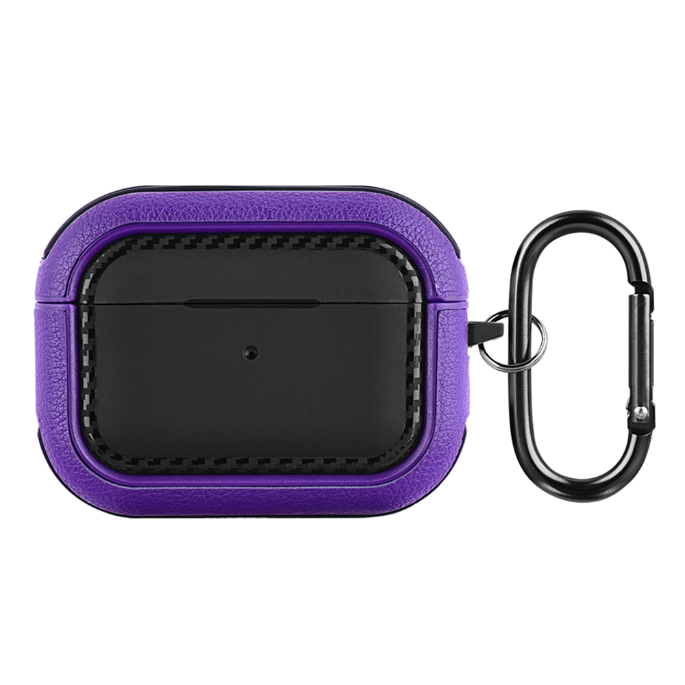 

Für Apple Airpods Pro 2 Earphone Case PU Lederbeschichtete TPU -schutzabdeckung Mit Haken - Schwarz+lila, AirPods Pro 2