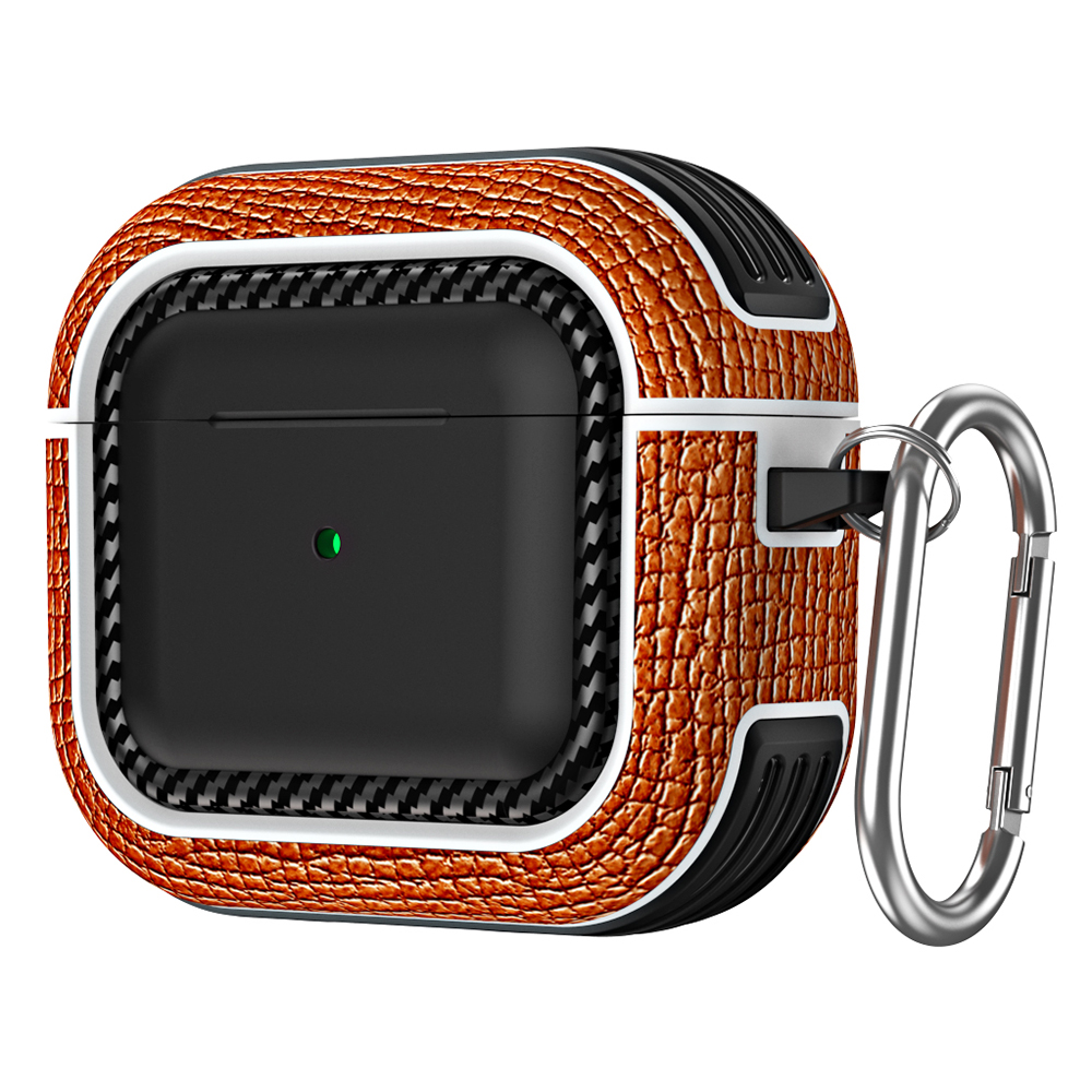 

Für Apple AirPods 3 Earphone Case Kratzfestes TPU+PU -leder -schutzabdeckung Mit Haken - Hellbraun, AirPods 3