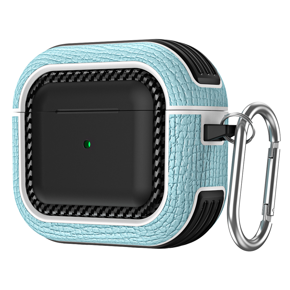 

Für Apple AirPods 3 Earphone Case Kratzfestes TPU+PU -leder -schutzabdeckung Mit Haken - Baby Blau, AirPods 3