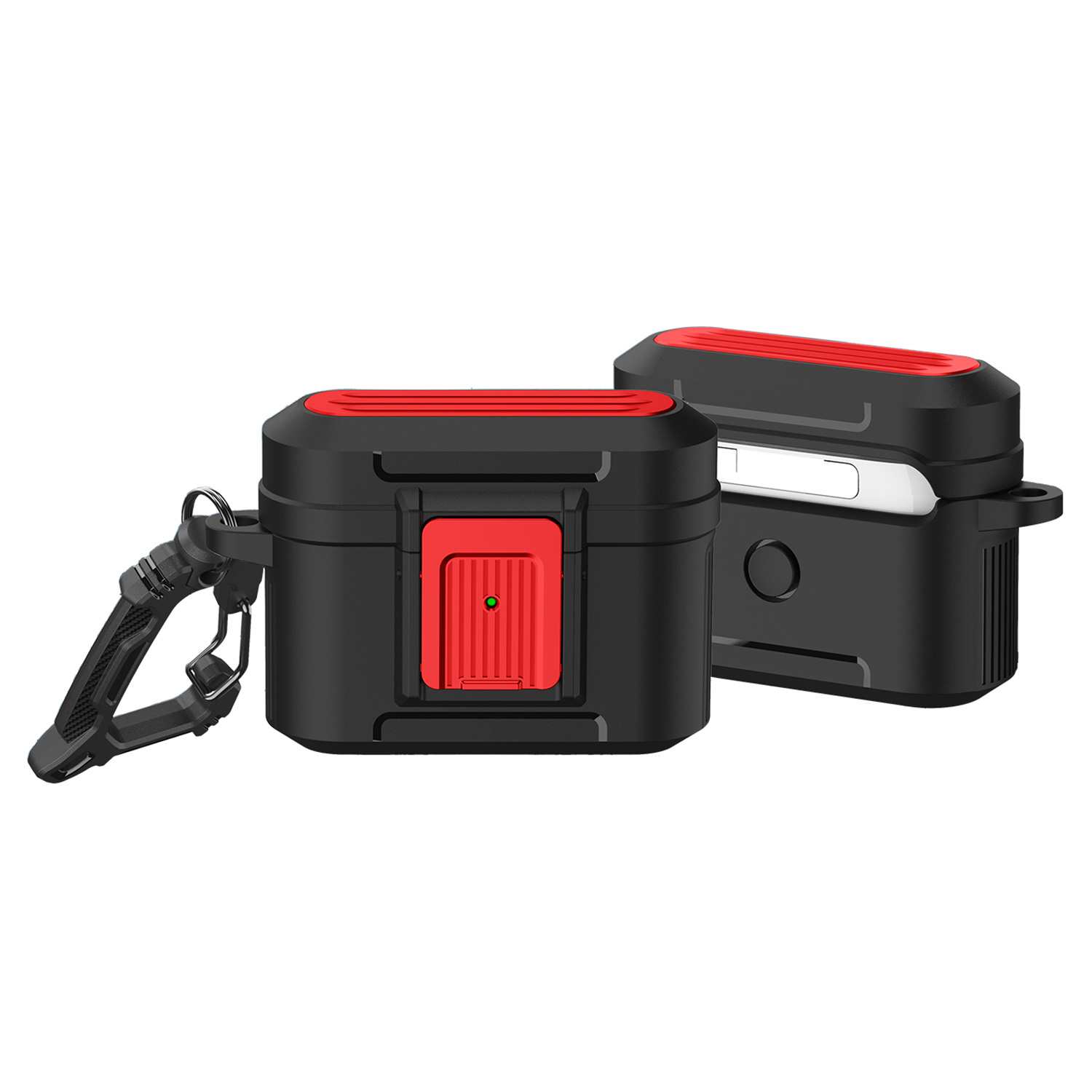 

Für AirPods Pro 2 Earphone-schutzhülle Pressen Schnallen Gepäckkoffer TPU+PC Anti-drop-abdeckung - Schwarz / Rot, AirPods Pro 2