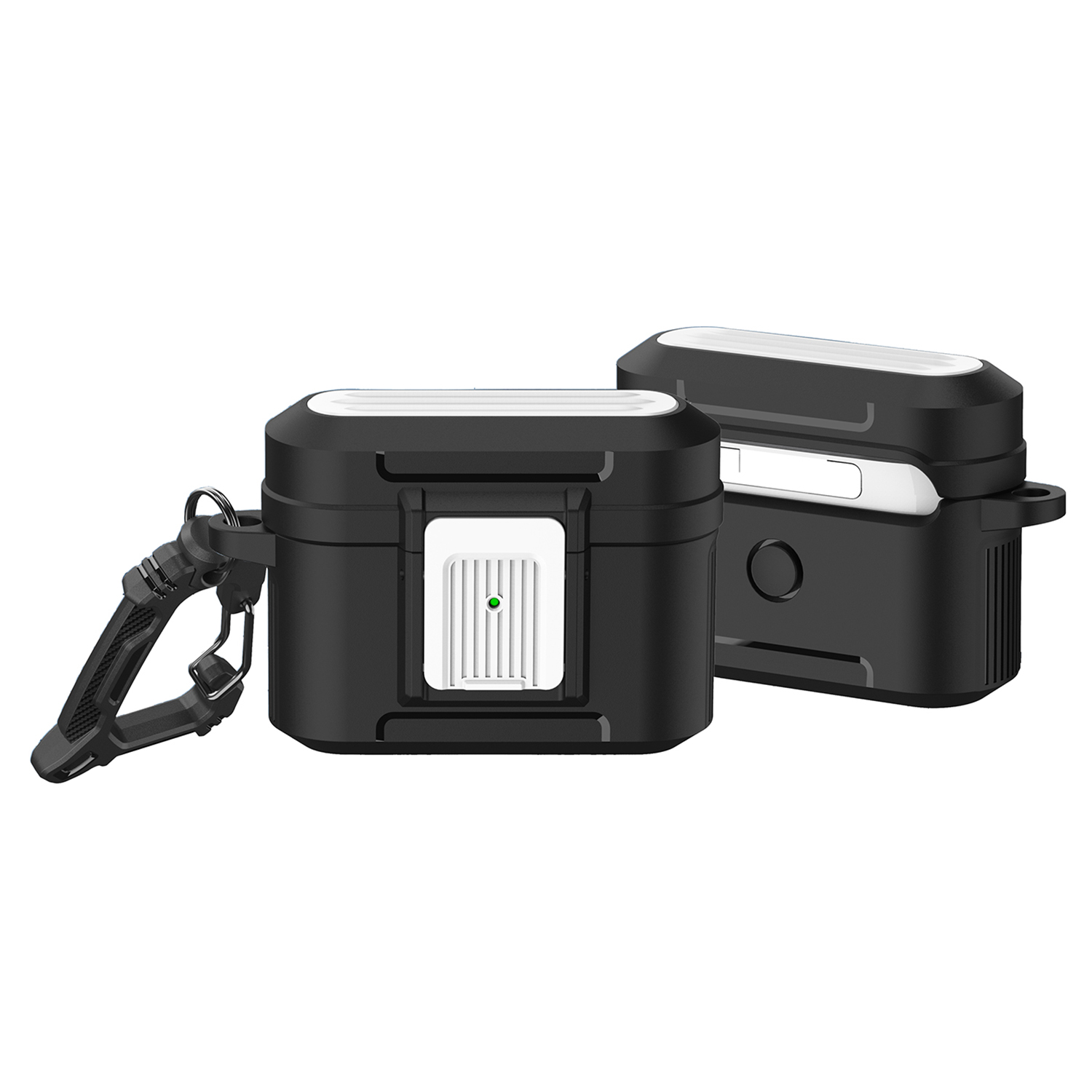 

Für AirPods Pro 2 Earphone-schutzhülle Pressen Schnallen Gepäckkoffer TPU+PC Anti-drop-abdeckung - Schwarz / Weiss, AirPods Pro 2
