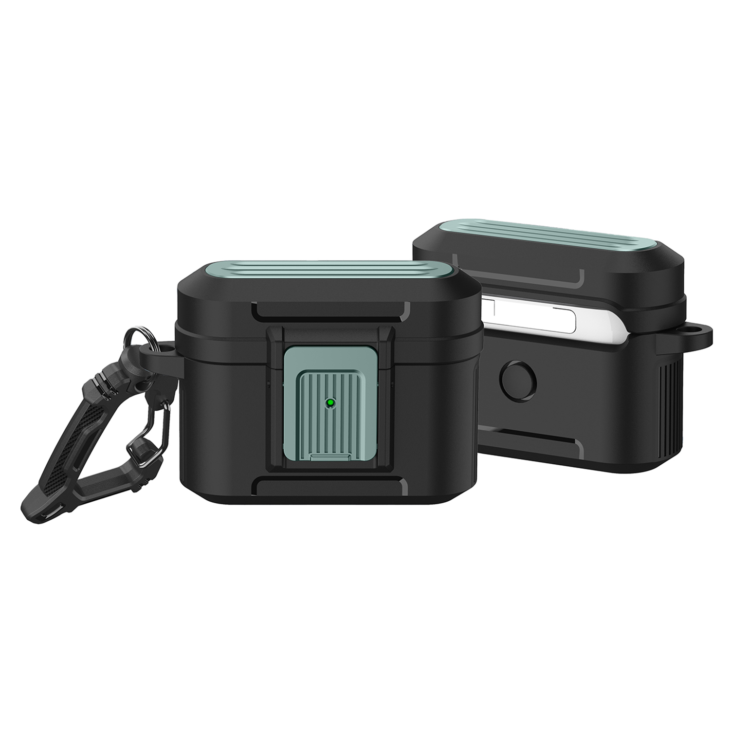 

Für AirPods Pro 2 Earphone-schutzhülle Pressen Schnallen Gepäckkoffer TPU+PC Anti-drop-abdeckung - Schwarz / Grün, AirPods Pro 2