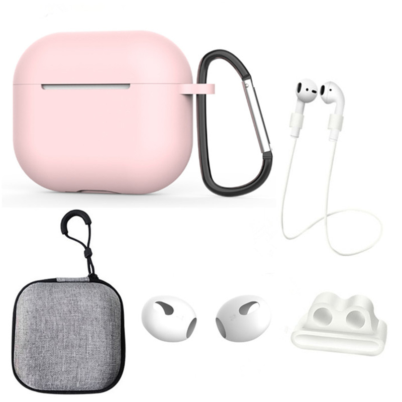 

Für Apple AirPods 3 6-in-1 Silikonkoffer Anti-lanyard Watch Bandhalter Ohrhänger Ohrkappe Aufbewahrungsbox - Rosa, AirPods 3