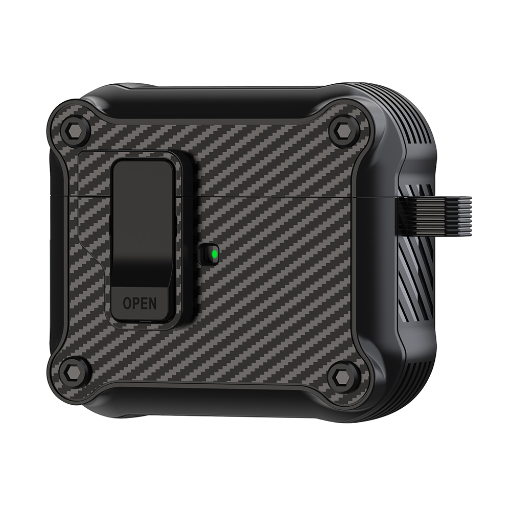 

Für Apple AirPods 3 Earphone -hülle Carbonfaser Textur Magnetic Auto Lock Earbud TPU -abdeckung - Schwarz, AirPods 3
