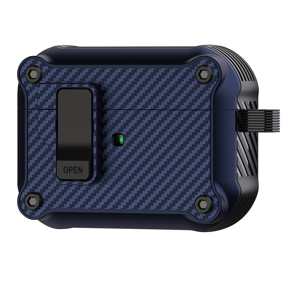 

Tpu-earphone-hülle Für Apple Airpods Pro, Carbonfaser-textur-anti-drop-abdeckung Mit Magnetischem Autoschloss - Saphir, AirPods Pro