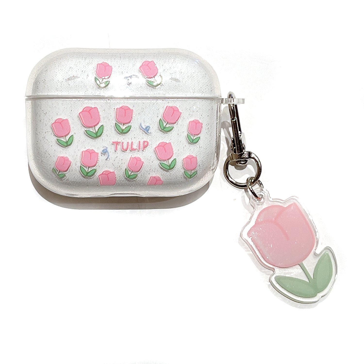

Für AirPods Pro 2 Einteilige Design-schutzabdeckung Blumenmuster Glitzer TPU Earphone Hülle Mit Anhänger - Pinke Blumen, AirPods Pro 2