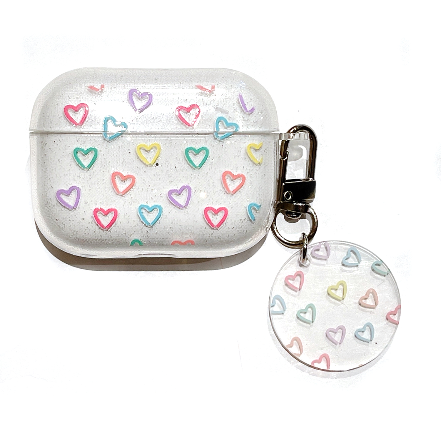 

Für AirPods Pro 2 Glitter TPU Earphone Case Herzmuster Einteilte Einteilige Schutzabdeckung Mit Anhänger - Buntes Hohles Herz, AirPods Pro 2