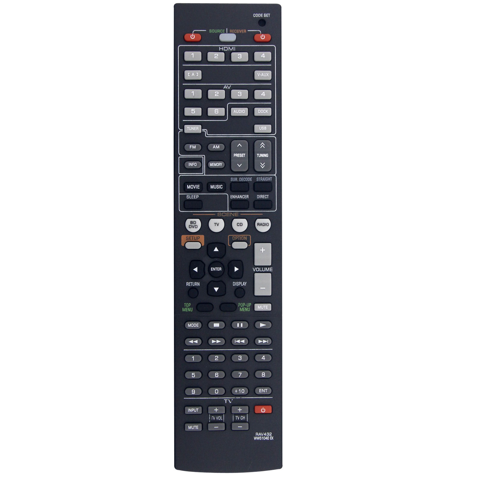 RAV432 For Yamaha AV Receiver Infrared Remote Control 10m Range Ergonomic Wireless Controller