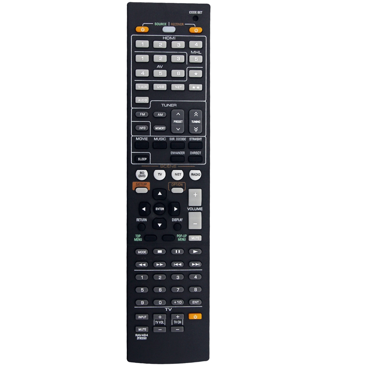 RAV494 For Yamaha AV Receiver Infrared Remote Control 10m Range Ergonomic Wireless Controller