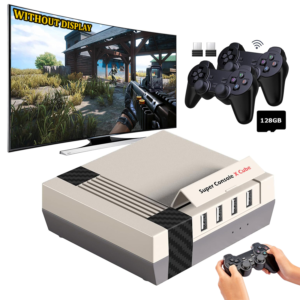 

Kinhank Superkonsole X Cube Classic Game Console 128 gb 2 Wireless Controller HD Mini Video Games (EU -plug)