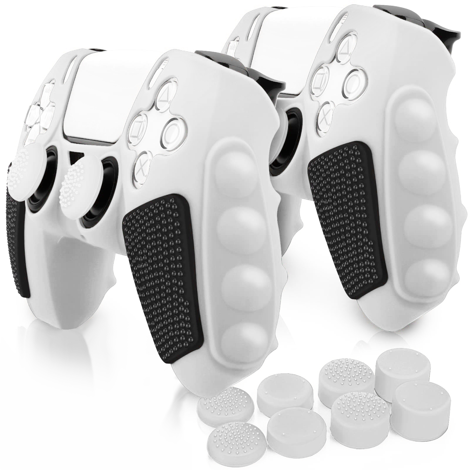 For Sony PlayStation 5 Controller Silicone Case with 8 Joy-Pad Caps Color Matching Protective Cover - White