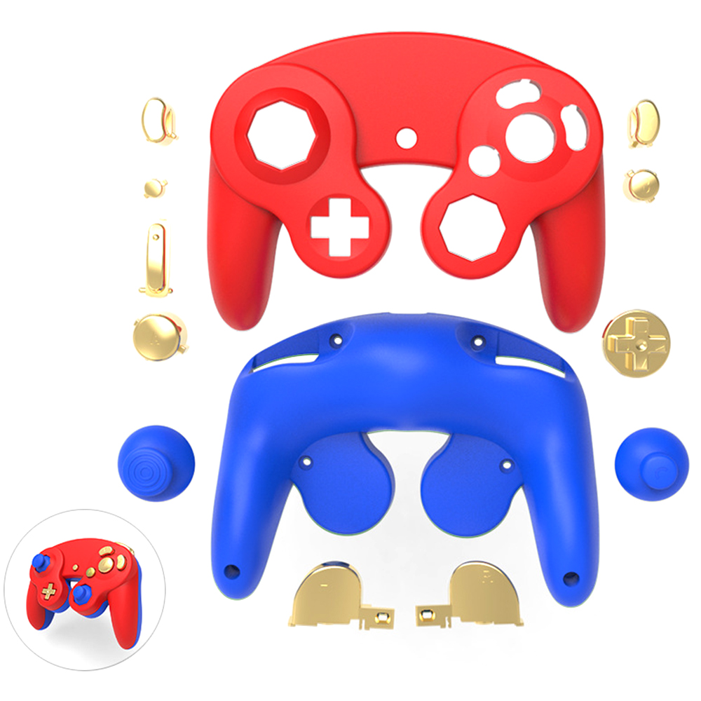 DATA FROG For Nintendo Gamecube Controller Housing Shell Plastic Replacement Case - Red+Blue