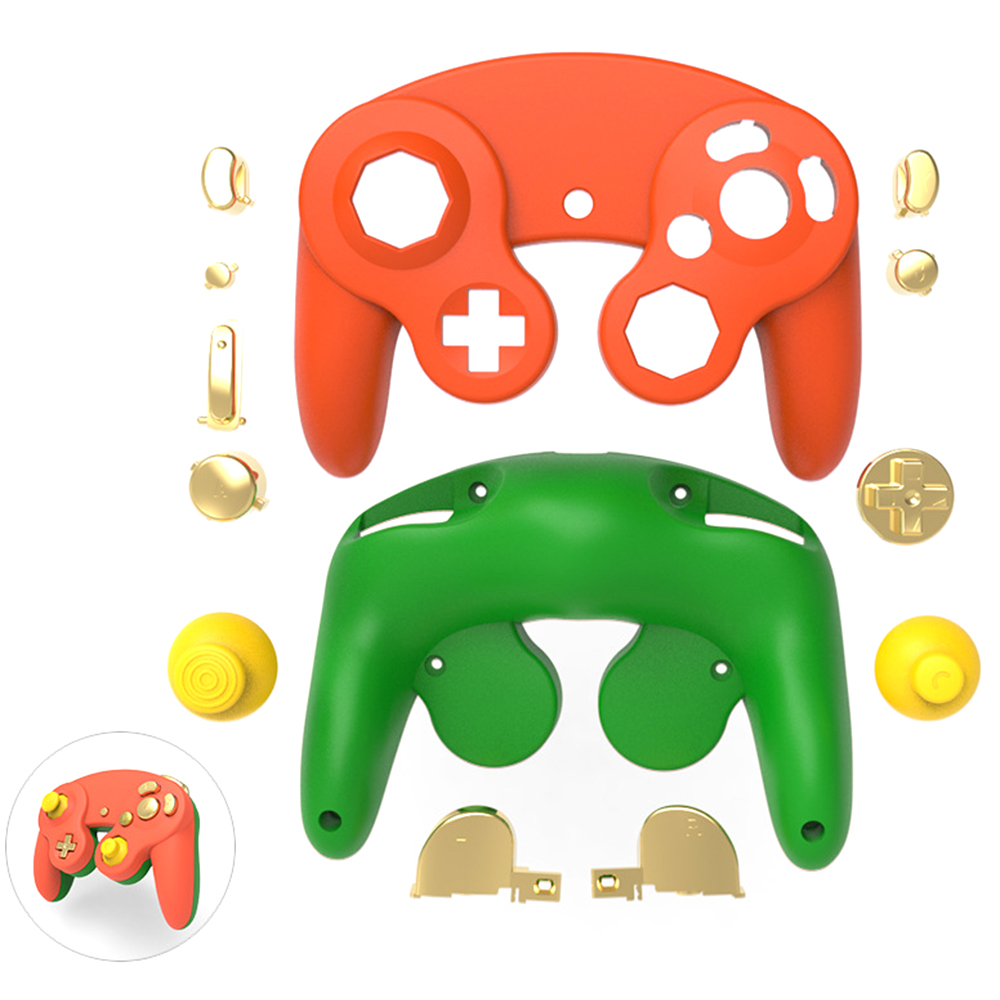 DATA FROG For Nintendo GameCube Controller Housing Shell Plastic Replacement Case - Orange+Green