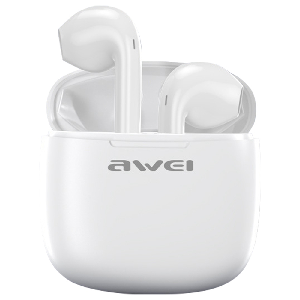 AWEI T26 Pro TWS Bluetooth-compatible Headset Wireless Semi-in-ear Headphone Noise Reduction Earphone - White