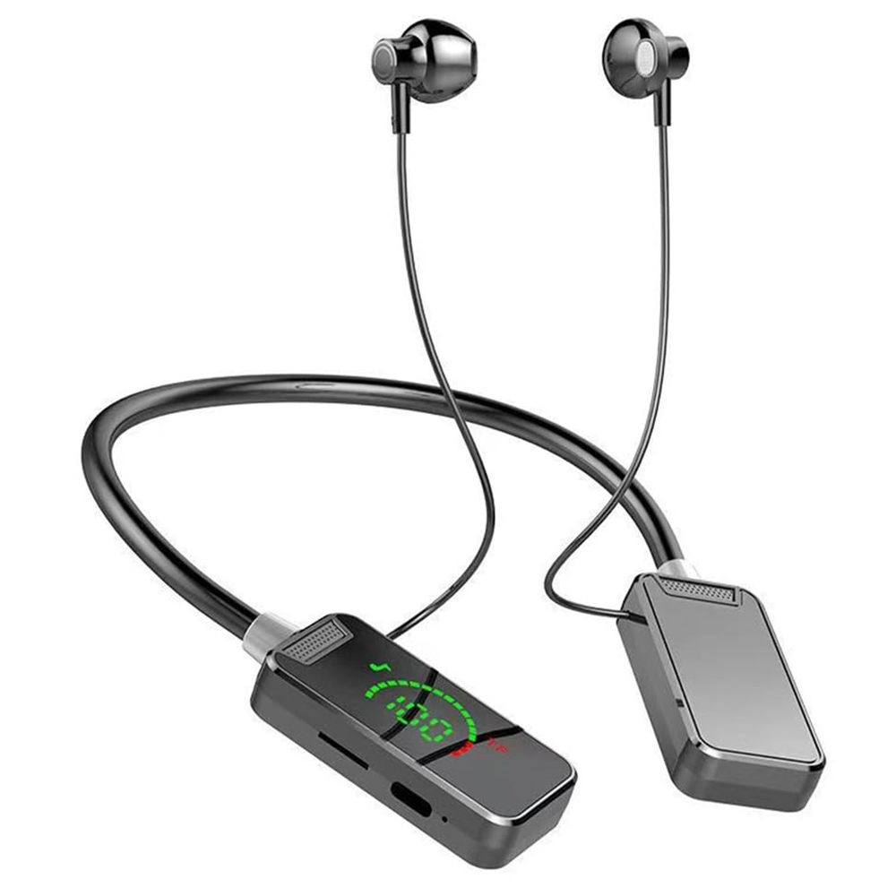 S8 Sport Running Neckband Bluetooth-compatible Headset Digital Display Music Calling Earphone Support TF Card - Black